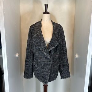 EUC Coldwater Creek Black & White Marled Jacket with Fringe Size 16.